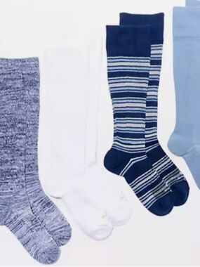 Tommie Copper 4pk UltraTemp& UltraGuard Compression socks Blue Stripe large OTC